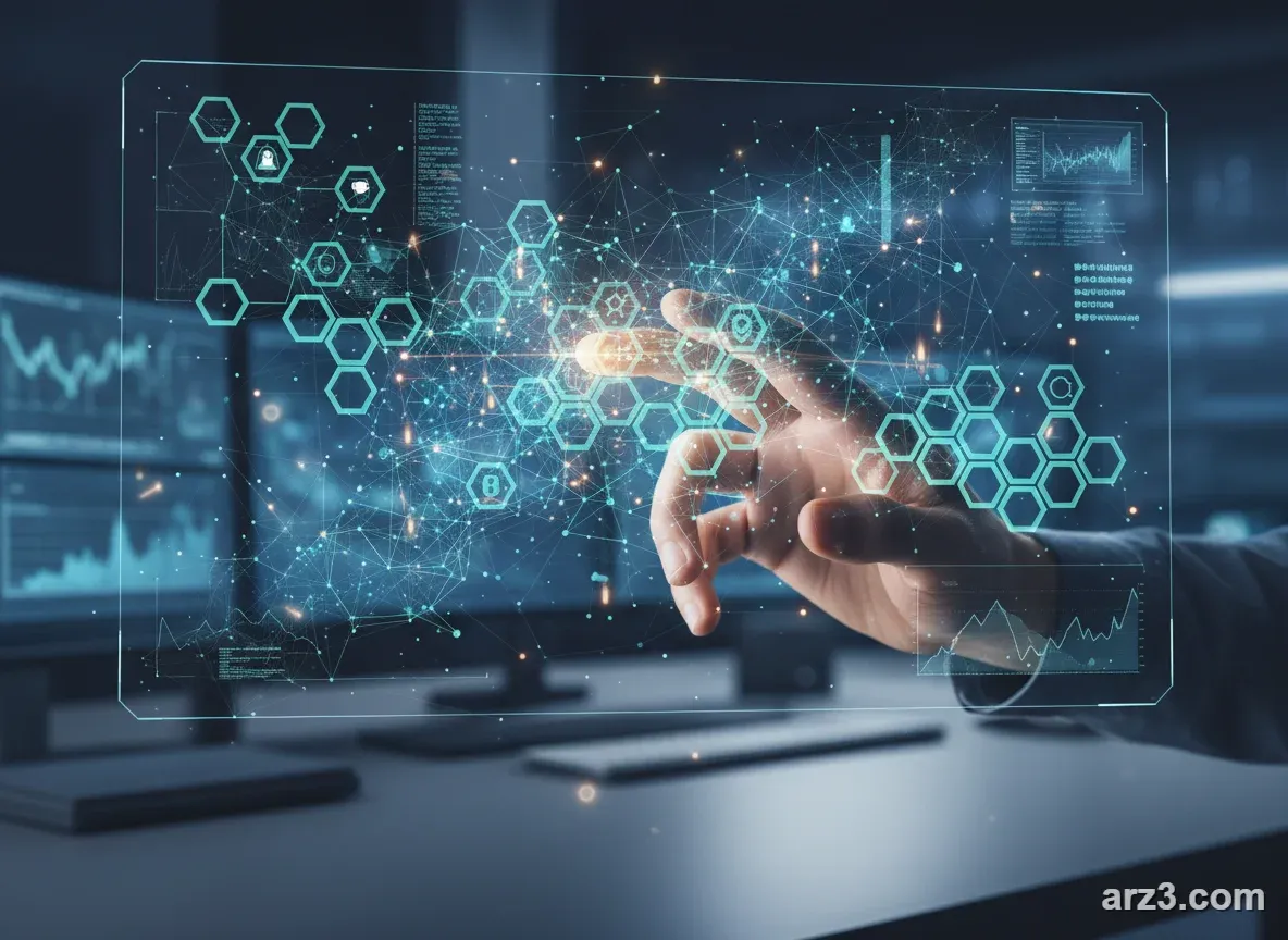 تصویری نمادین از کنترل دادهها توسط شرکتهای بزرگ در Web2 با لوگوهای غولهای فناوری و شبکههای اجتماعی